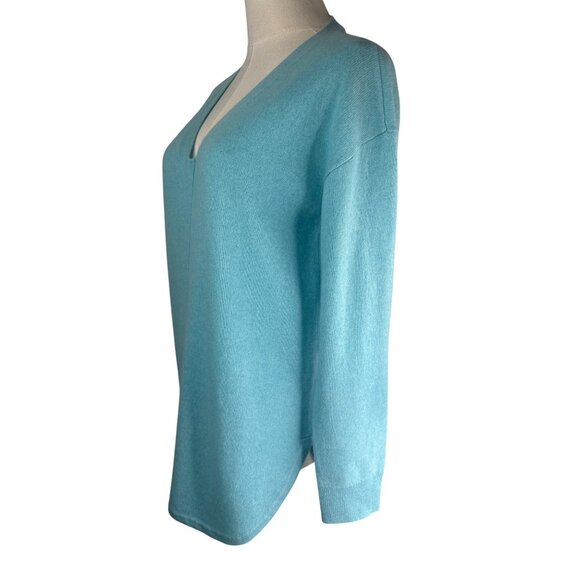 Talbots Small Light Aqua Blue Pure Cashmere V-Neck Long Sleeve Sweater - Picture 9 of 15